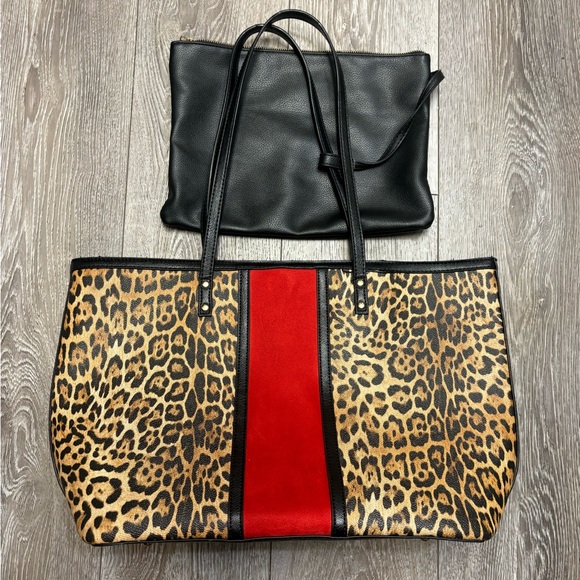 Chico's Handbags - Chicos Leopard Print Tote Bag with Red Accent